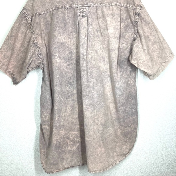 Acid Wash Mens StreetWear Shirt XL Short Sleeves Button Down Pockets Pink Gray - Picture 11 of 15